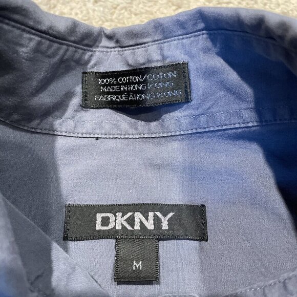 Vintage 80s DKNY Button Up Shirt Men's M Blue Short Sleeve 100% Cotton Pockets - Picture 10 of 10